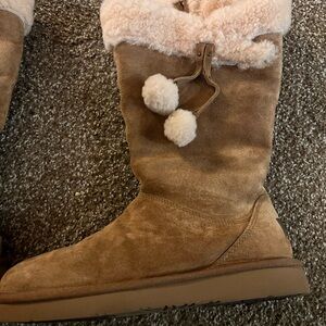 UGG Tan Suede Boots with Fluffy Accents
